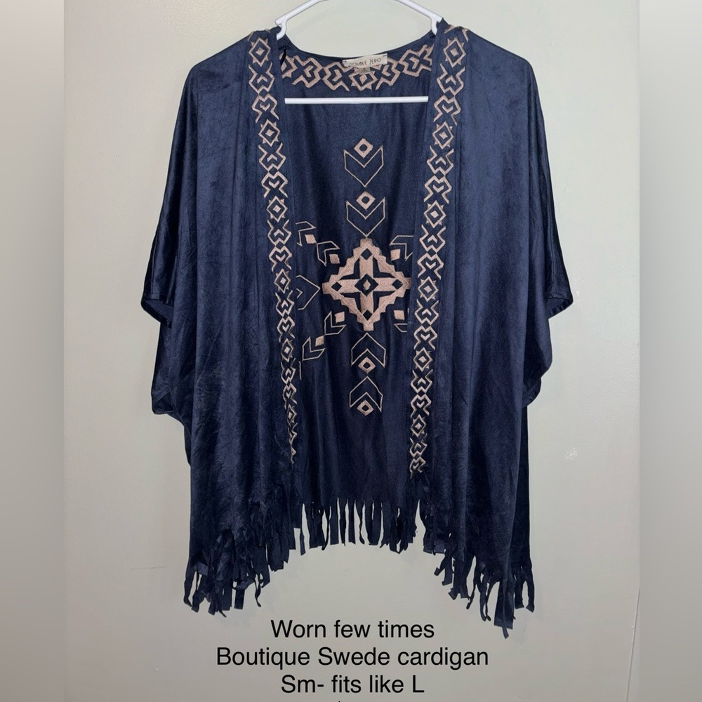 Suede Tribal Navy and Tan Cardigan